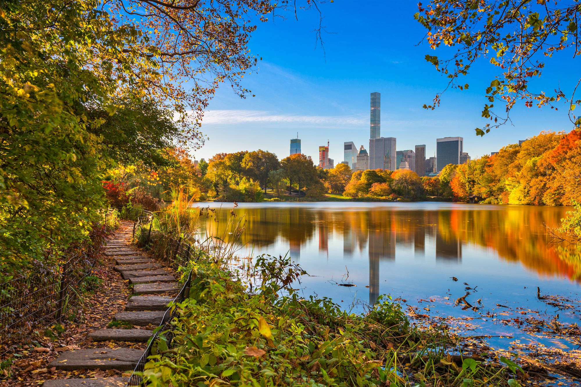 Central Park reservoir path looking toward Central Park West